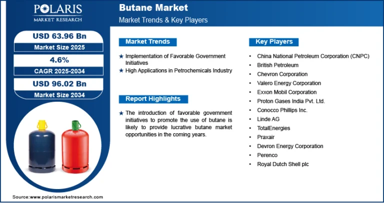 Butane Market Size Worth USD 96.02 Billion by 2034 CAGR: 4.6%