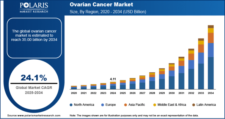 Ovarian Cancer Market Size Worth USD 35.00 billion by 2034 | CAGR: 24.1%