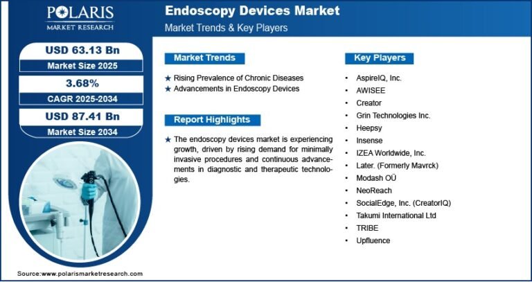 Endoscopy Devices Market Projected to Reach USD 87.41 Billion By 2034, Growing at a CAGR of 3.68%