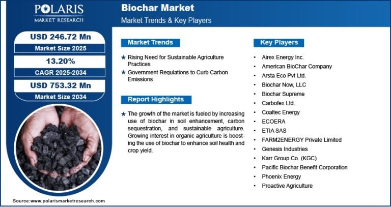 Biochar Market Projected to Reach USD 753.32 Million by 2034 | CAGR: 13.20%