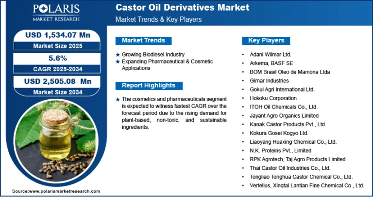 Castor Oil Derivatives Market Projected to Reach USD 2,505.08 Million by 2034 | Growing at a CAGR of 5.6%