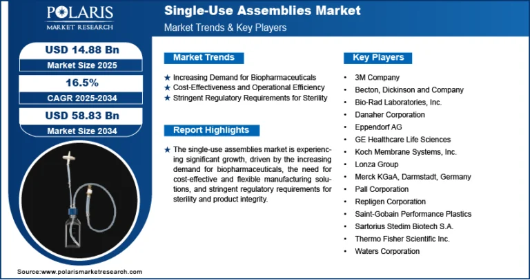 Single-Use Assemblies Market Projected to Reach USD 58.83 Billion by 2034, Growing at a CAGR of 16.5%
