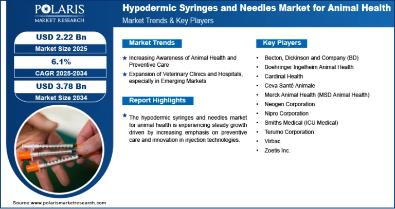 Hypodermic Syringes and Needles Market for Animal Health to Reach USD 3.78 Billion by 2034 | Growing at a CAGR of 6.1%