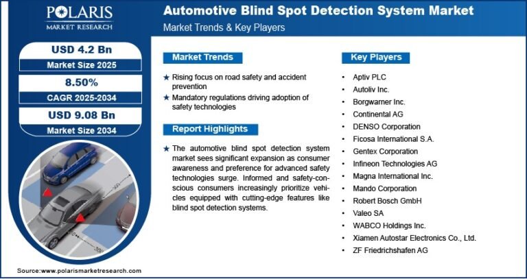 Automotive Blind Spot Detection System Market Size Projected to Reach USD 9.08 Billion by 2034 | CAGR of 8.5%