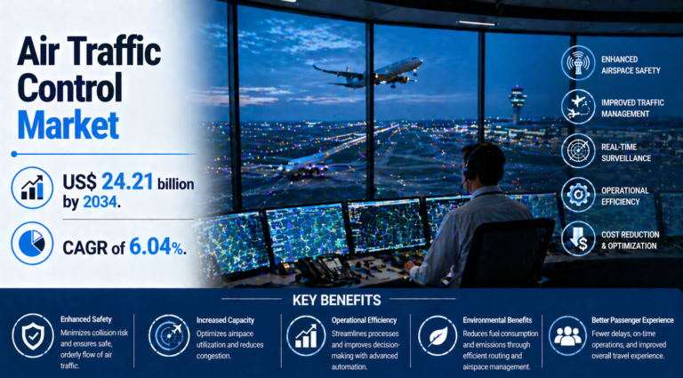 Global Air Traffic Control Market to Reach US$ 24.21 Billion by 2034, Growing at a 5.35% CAGR
